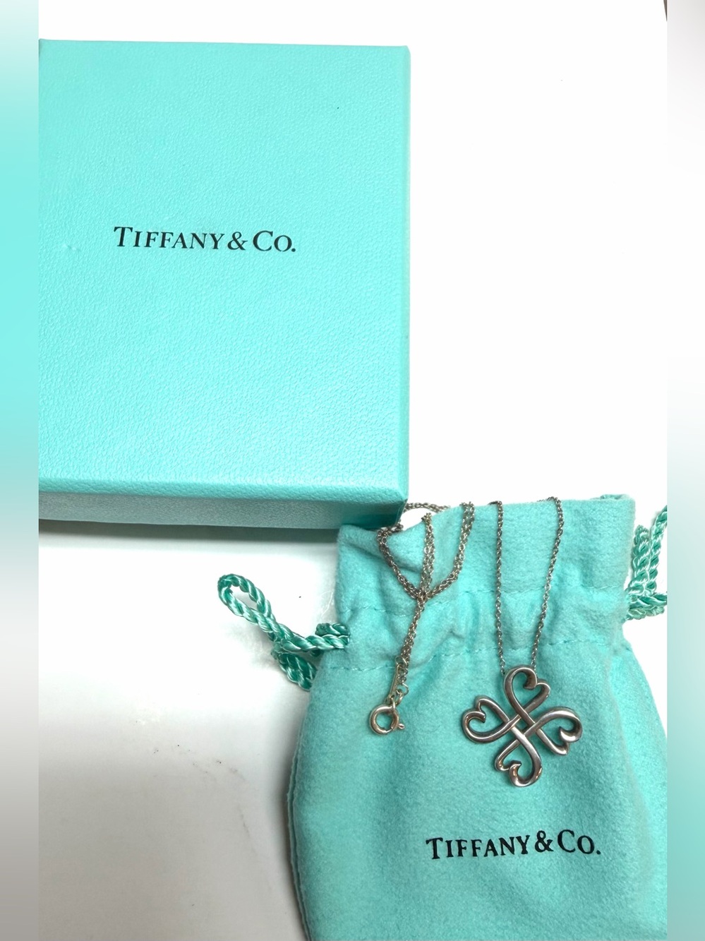 Tiffany & Co Paloma Picasso Sterling Silver Loving Heart Clover Pendant Necklace
